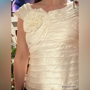 Evening Top with Flower Detail Night Out Unique Vintage Wedding Blouse White